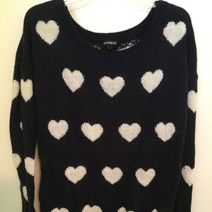 Express Navy blue white heart pattern sweater cozy
